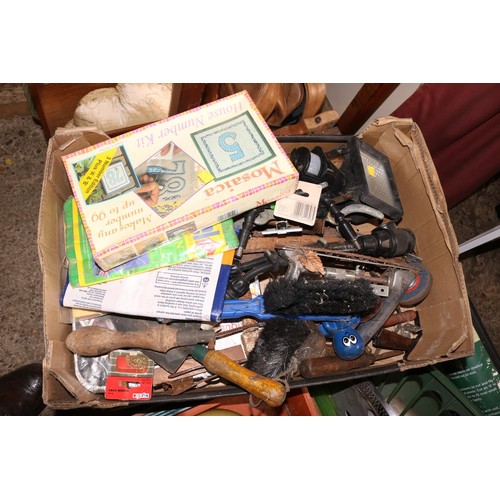 162 - Qty of shed misc, incl tools, nails, screws, trays, levels, etc