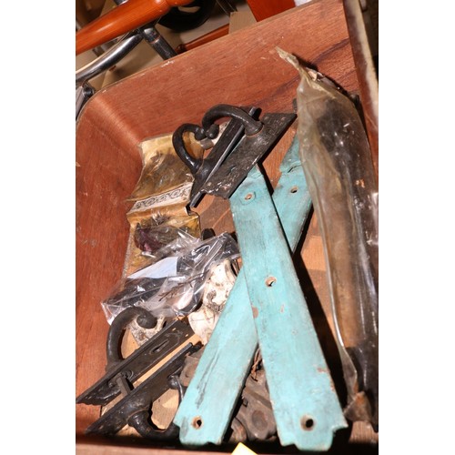 168A - Box of door locks, handles, etc & box of old vintage door hinges, etc