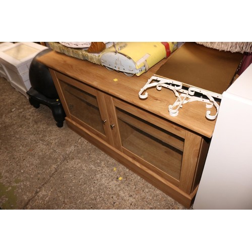 174 - Modern pine effect tv unit, chest, stool, basket, etc