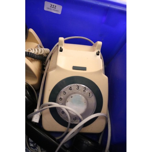 222 - 3 old telephones - 2 white, 1 black