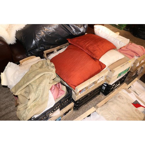 260 - 8 trays of various materials, lace, towels, etc