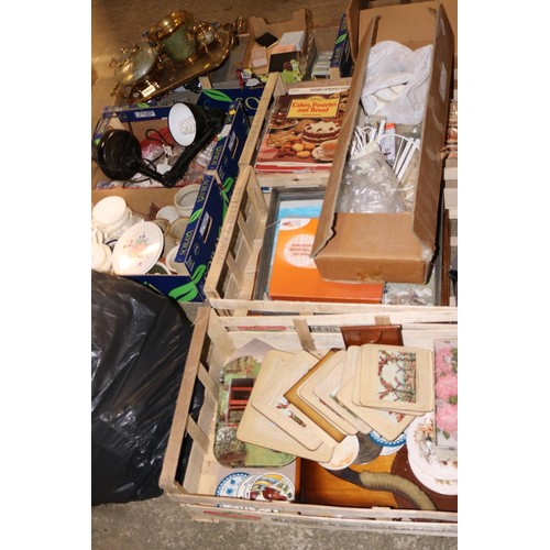 266 - 8 boxes of misc, collectables, bag of handbags