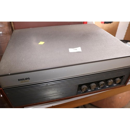 308 - Antique Philips tape to tape recorder with tapes, DVD's, cassettes, etc - to be rewired by a qualifi... 