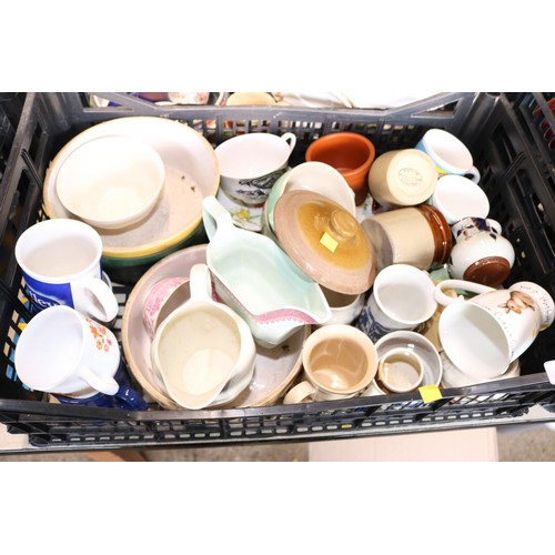 329 - 4 crates of misc crockery, china, planters