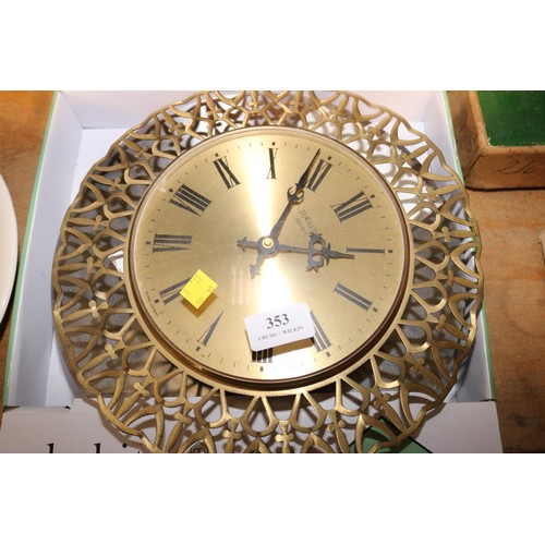 353 - Brass wall clock & stainless clock (both w/o)