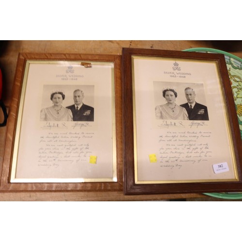 382 - Pair of framed signed thank you letters commemorating the 25th anniversary of King George & Queen El... 