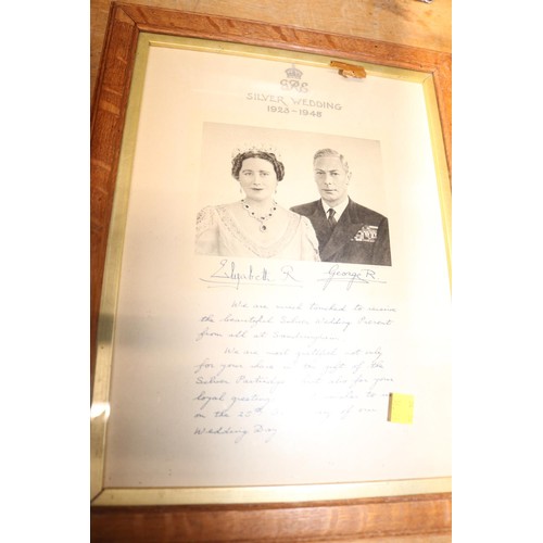 382 - Pair of framed signed thank you letters commemorating the 25th anniversary of King George & Queen El... 