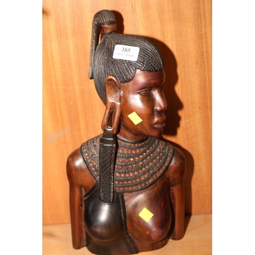 385 - Large Frican lady warrior wooden bust