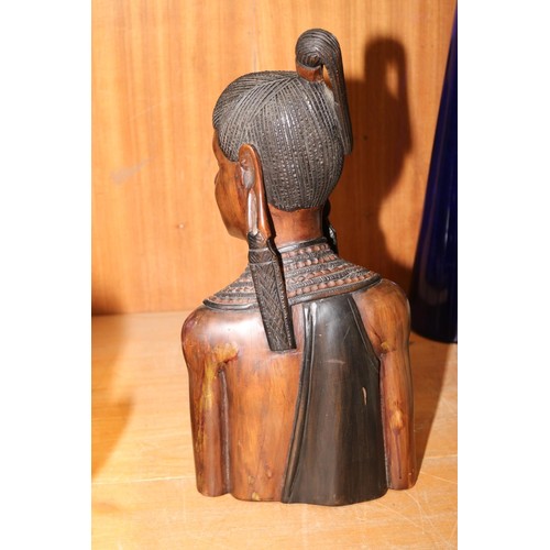 385 - Large Frican lady warrior wooden bust