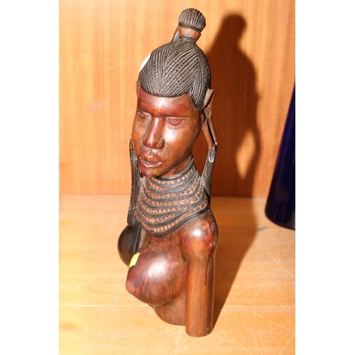 385 - Large Frican lady warrior wooden bust