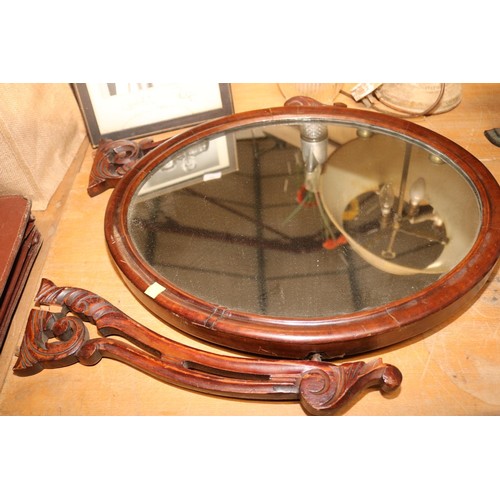 388 - Antique mahogany oval dressing table mirror, a/f