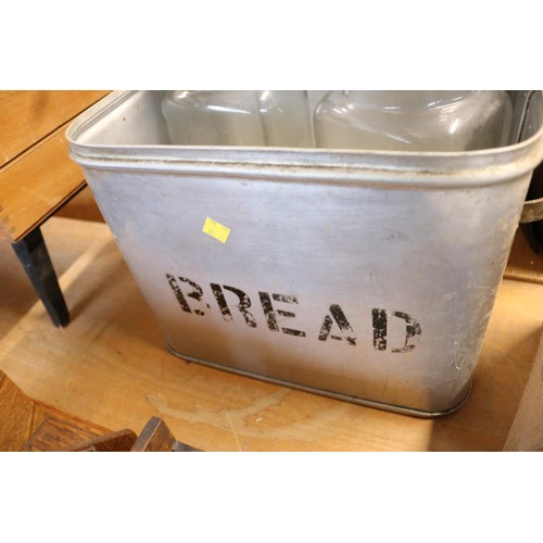 397 - Aluminium bread bin & 3x heavy glass sweet jars