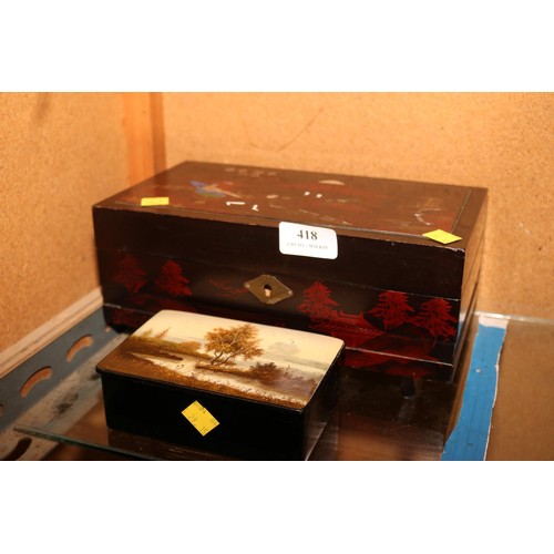 418 - Japanese lacquered musical jewellery box with magnetic dancing ballerina & lacquered box - hand pain... 