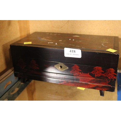 418 - Japanese lacquered musical jewellery box with magnetic dancing ballerina & lacquered box - hand pain... 