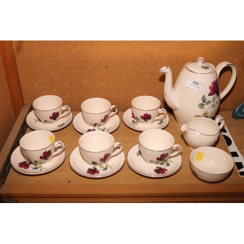 420 - Alfred Meakin 'Realm Rose' design tea/coffee set, 6 cups, saucers, jug, bowl & pot