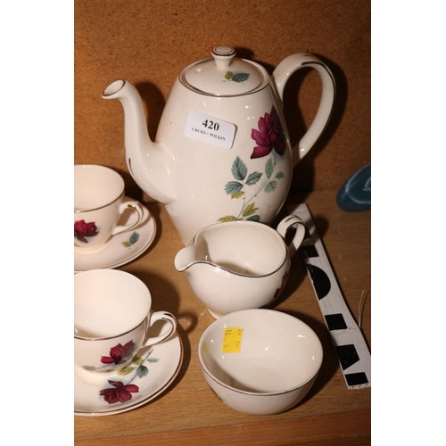 420 - Alfred Meakin 'Realm Rose' design tea/coffee set, 6 cups, saucers, jug, bowl & pot