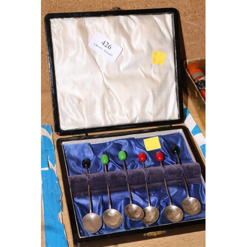 426 - Set of 6 silver cased bean topped spoons