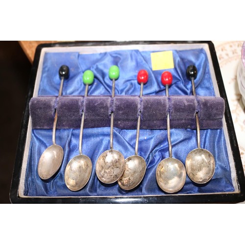 426 - Set of 6 silver cased bean topped spoons