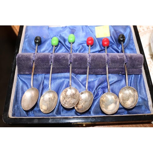 426 - Set of 6 silver cased bean topped spoons