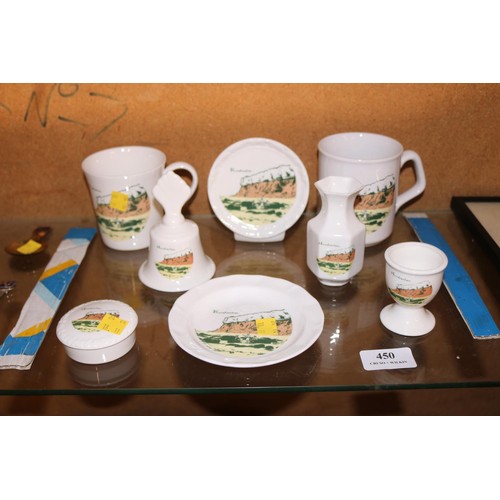 450 - Bone china Hunstanton cliffs set, incl bell, vase, trinket box, 2 mugs, egg cup & 2 small plates