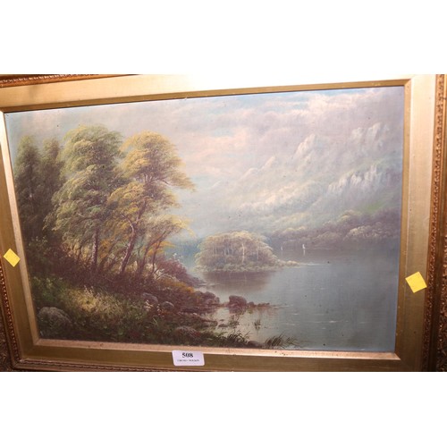 508 - Frame oil on canvas, lake scene