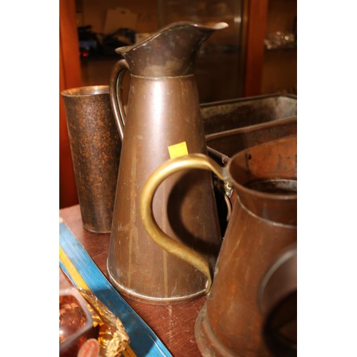 536 - Qty of copper jugs, planters, dishes