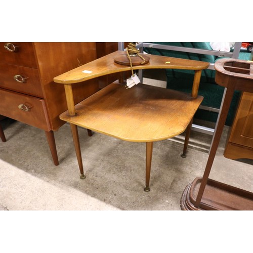 596 - John Watts teak corner table & teak lamp