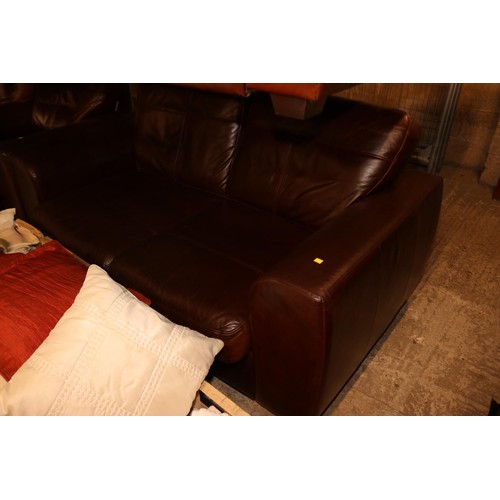 618 - Brown leather 2x 2-seater sofas & chair