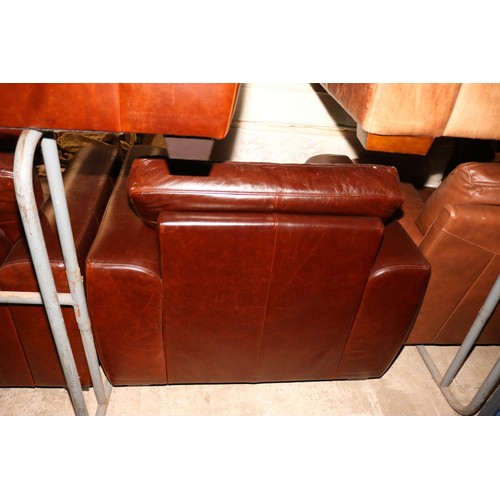 618 - Brown leather 2x 2-seater sofas & chair