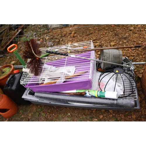 22 - Qty of outside misc, incl 2 cages, bucket, sprayer, weed control, etc