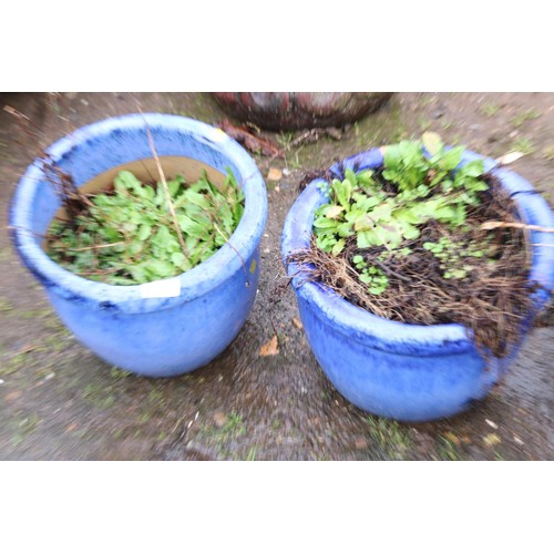 33 - Pair of blue glazed round planters