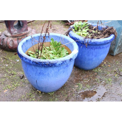 33 - Pair of blue glazed round planters