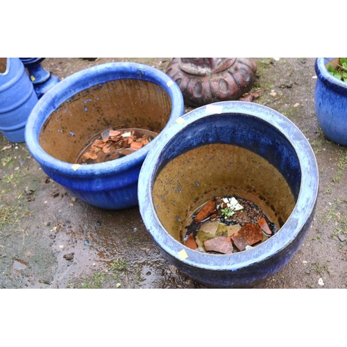 34 - 2 blue glazed planters