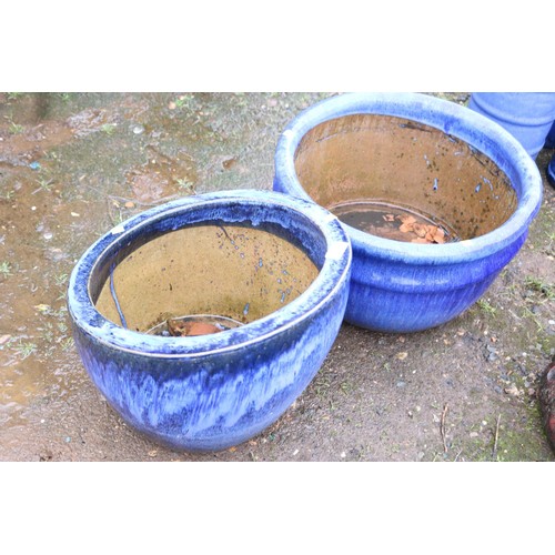 34 - 2 blue glazed planters