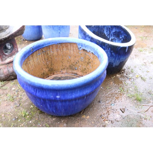 34 - 2 blue glazed planters