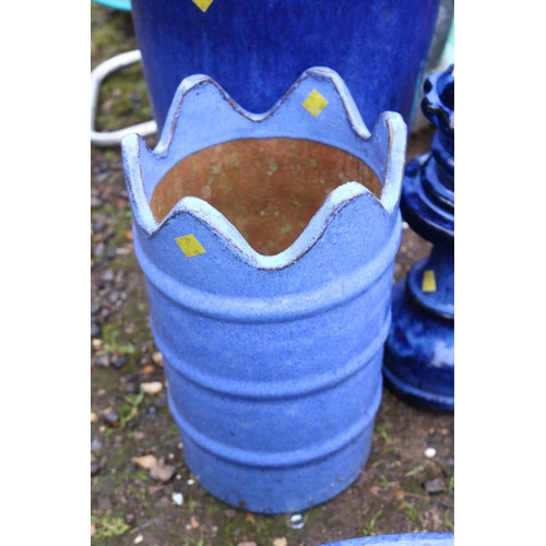 37 - 2 planters, & 1 ornament a/f, all blue glazed