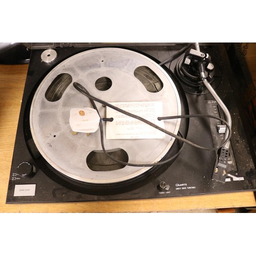 74 - Record player, Quarts direct drive with speakers - to be rewired by a qualified electrician