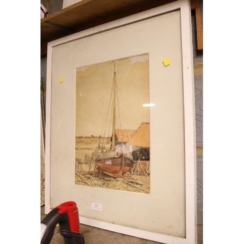 139 - Framed watercolour of harbour boating scene