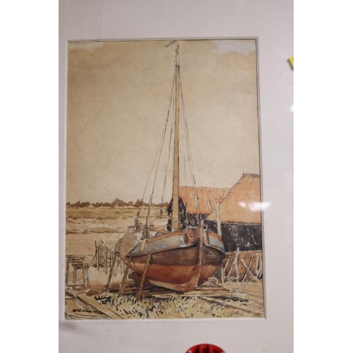 139 - Framed watercolour of harbour boating scene