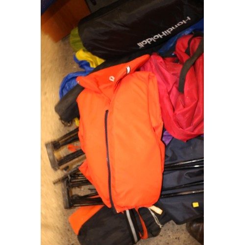 145 - Inflatable boat, oars, life jackets, various chairs & outside leisure