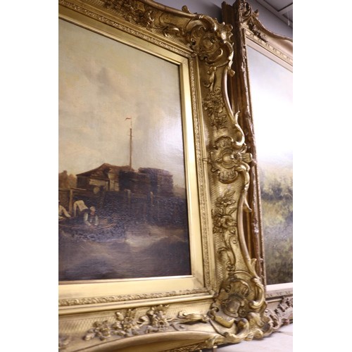 158 - Large oil of Seascape by C. Stanfield,R A in heavy gilt frame complete with the light- light to be r... 