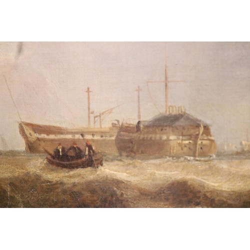 158 - Large oil of Seascape by C. Stanfield,R A in heavy gilt frame complete with the light- light to be r... 