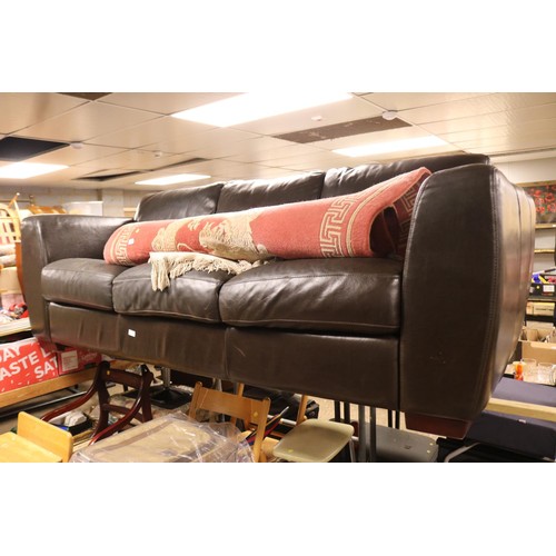 303 - Brown leather 3-seater sofa