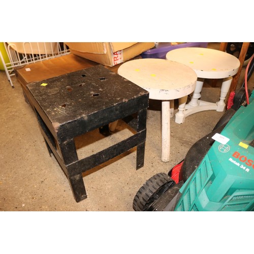 308 - Various stools metal, wooden & small table