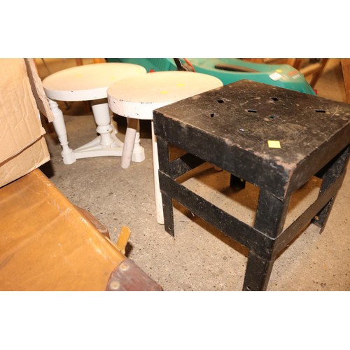 308 - Various stools metal, wooden & small table