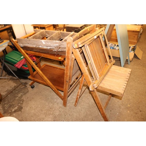 310 - Various folding chairs, child's chair, tea trolley, small step ladder, etc