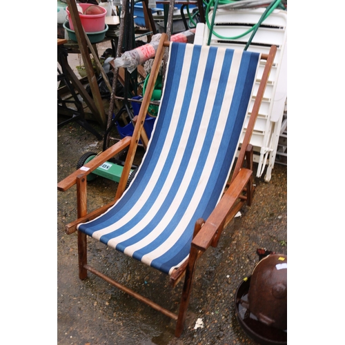 68 - Blue fold up wooden deck chair