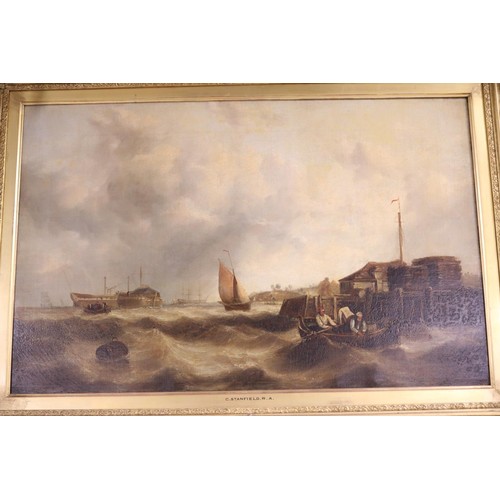 513 - Large signed oil of Seascape by C. Stanfield R A (picture measures 77cm x 49cm - 105cm x 76cm with f... 