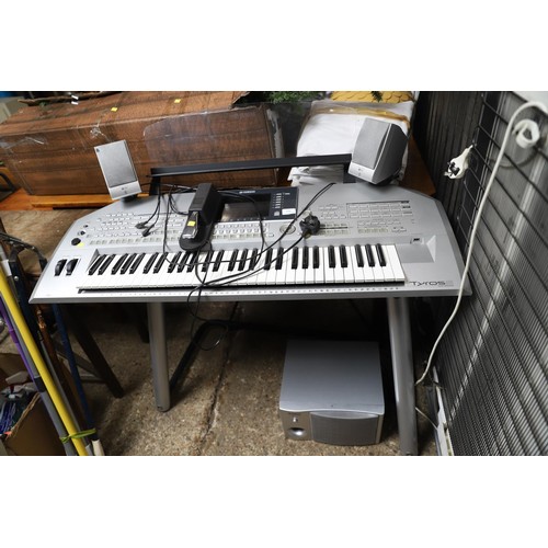 196 - Yamaha tyros 2 keyboard, stand, foot pedal, speakers - warranted until 12 noon Tuesday following the... 