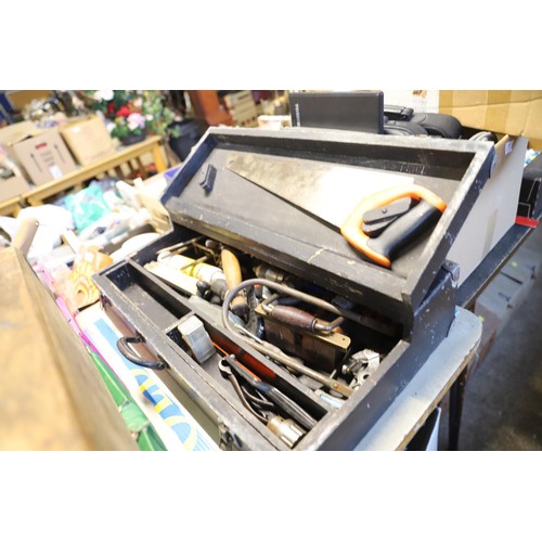 349 - 2 tool boxes, wooden carpenters case with contents & roll of aluminium foil